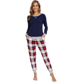 WiWi Viscose from Bamboo Women's Pajama Set Crew Neck Soft Long-Sleeve Top + Yoga Pants Sets with Pocket S-XXL