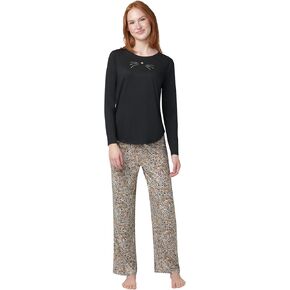 HUE Women's Timeless Soft Jersey Winter 2 Piece Gift Set Includes Top and Printed Pj Pant