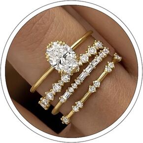 Otxas Dainty Gold Rings for Womem 14k Gold Plated Stackable Ring for Women Size 6-11 Cubic Zirconia Gold Rings Set Wedding Rings
