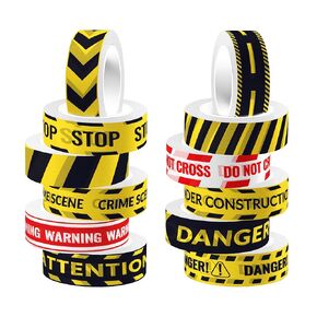 Construction Slogan Washi Tape Set 12 Rolls, Cordon Buster DIY Decorative Tape for Scrapbook Decorating, Art Journaling Accessories and Craft Projects