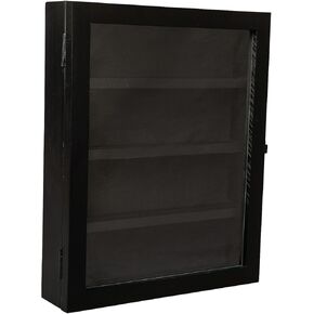 Flash Furniture Maverick Medals Display Case, 3 Removable Shelves, Velvet Covered Foam Back Board, Acrylic Window, Anti-Theft Lock with Keys, 11x14, Black