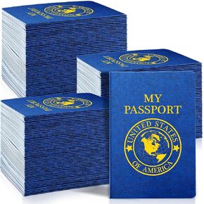 Woanger 200 Pcs Blank Passport Book, Blue Passport Notebook 4 x 5.5 Inch Play Fake Passport Bulk Travel Journal for Kid World Travel Pretend Activity Classroom School Projects Party Favors (Novelty)