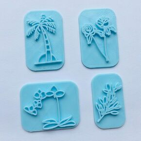 Set of 4 Flower Polymer Clay Stamps Rose Palm Tree Texture Embossing