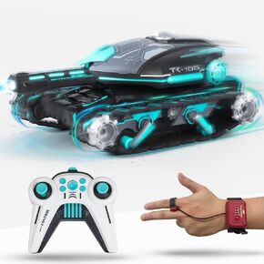 RC Car,Tank Battle, RC Tank That Shoots, Glove Controlled Tank with 4WD 360° Rotating Tank Can Launch, Toys Gifts(Blue)