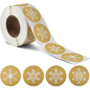 KATUMO Snowflakes Christmas Stickers, Holiday Stickers Envelope Stickers Family Classroom New Year Decor Presents Stickers 500Pcs Per Roll with 4 Different Designs