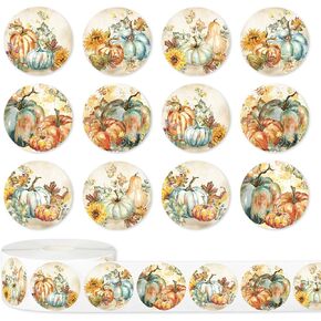 1000Pcs Fall Stickers Watercolor Pumpkin Decorative Decal Roll 6 Designs Self-Adhesive Sealing Labels for Autumn Thanksgiving Party Favor Supplies