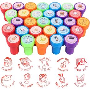30 Pcs Teacher Stamps for School Self Inking Rubber Stamps Motivational Stamps for Kids Teacher Reward Stamps Plastic Colorful Stamps for Classroom Education Homework Teacher Grading Prizes Supplies