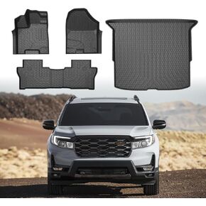 Mixsuper Floor Mats Cargo Liner for Honda Passport 2019-2024, All Weather 2 Row Floor Liners and Trunk Mat Set Black