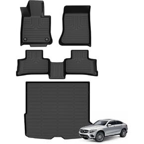 Floor Mats & Cargo Liner for 2023 2024 2025 GLC丨GLC 300丨GLC 350e丨GLC 43 AMG丨All Weather Automotive TPE Liners Set Anti-Slip Waterproof Floor Liners Accessories (Car Mats+Trunk Mat) Black
