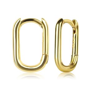CARPDIM 925 Sterling Gold Double Oval Huggie Hoop Earrings for Women Small Gold Hypoallergenic Chunky Huggie Hoop Earrings Handmade Earrings Link Chain Square Hoop Earrings for Sensitive Ears