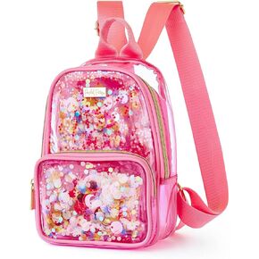 Packed Party Pink Mini Clear Confetti Backpack Women Small Fashion Shoulder Bag; Great for Ladies at Work, Travel, and the Beach