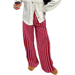 Aoulaydo Y2K Striped Drawstring Elastic High Waist Straight Wide Leg Lounge Pajama Pants Comfy Loose Pants with Pockets