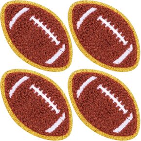 ANCIRS 4 Pcs Football Patch, Chenille Iron on Football Pathces, Sew on Embroidered Applique Patches, Sequin Gold Edge Rugby Iron on Patches for Clothing, Hats, Jackets, DIY Crafts