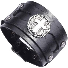 Hip Hop Jewelry Cross/Dragon/Skull Pattern Metal Belt Buckle Bracelet Wide Leather Wristband Bracelet