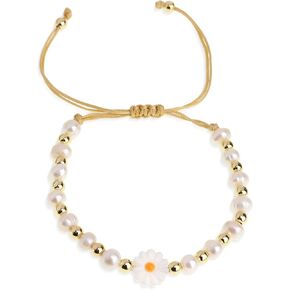Cute Pearl Bead Anklets Bracelets for Women, Boho Handmade Daisy Cross Gold Beaded String Adjustable Ankle Bracelet Summer Beach Jewelry Gifts