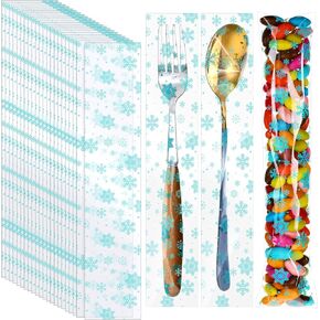 Chiisong 100 Pcs Christmas Snowflakes Cellophane Treat Bags Bulk 2 x 10 Inch Xmas Holly Cello Pretzel Rod Clear Self Adhesive Cellophane Bags for Holiday Goody Bags Baby Shower Party Supply (Holly)