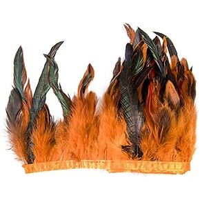 FEARAFTS Natural Rooster Feathers Trims 5-7 inch Feather Fringe Craft Sewing Costume Pack of 2 Yards (Red)