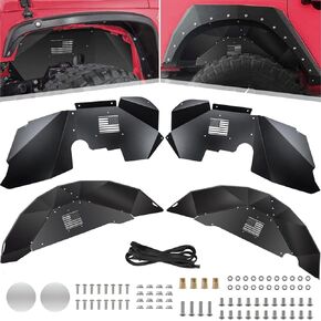 Front & Rear Inner Fender Liners for Jeep Wrangler JK JKU 2007-2018 4WD US Flag Logo Aluminum Lightweight Splash Guards (Black) in Kuwait