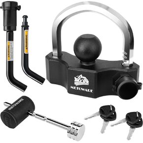 METOWARE Heavy Duty Trailer Coupler Lock Set - Universal Trailer Ball Lock, 1/2" & 5/8" Bent Pin Hitch Lock and Adjustable Coupler Latch Lock with 4 Keys Alike