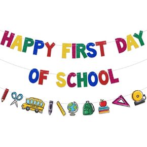 Happy First Day of School Banner, Pre-strung, Back to School Decorations, Back to School Garland, Classroom Teacher Office School Decorations