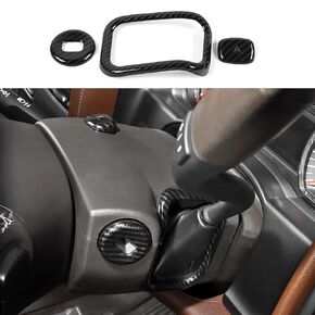 Shift + Emergency Light+ Engine Start Keyhole Switch Button Cover for 2014-2018 Chevy Silverado & GMC Sierra(Carbon Fiber)