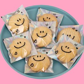 100 Pcs Iridescent Cookie Bags, 2.76 x2.76" Small Self Sealing Cookie Bags for Packaging, Clear Individual Cellophane Bags, Treat Bags for Cookies, Decorative Wrappers, Party Favors, Candy and More
