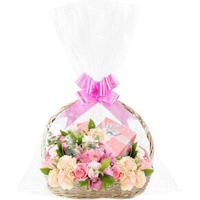 Yotelab Baby Shower Large Cellophane Bags, Blue Heart Cellophane Wrap for Gift Basket, 22x33 Inches,10 Pieces Cellophane Gift Bags