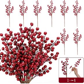 HOHOTIME Christmas Holly Berry Stem Ornaments, 8 Large Branches/32 Small Branches Artificial Berry Stem, Removable Artificial Glitter Berry Stem Ornaments, Home Decorative for Christmas Tree Wreath