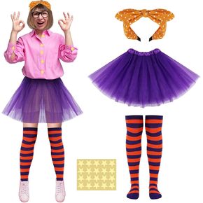 4 قطع من شخصيات الرسوم المتحركة للهالوين زي النساء إكسسوارات أزياء الهالوين توتو زي فيونكات الشعر عصابة رأس مخططة جوارب عالية للركبة زر ملصقات نجمة للهالوين in Kuwait