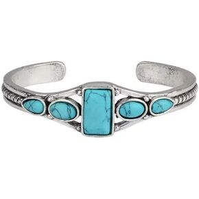 البوهيمي الفيروز سوار الحجر الطبيعي الفيروز محفورة الكفة قابل للتعديل خمر حساسة الإسورة النمط الوطني الغربي للنساء بوهو الأزياء والمجوهرات هدية in Kuwait