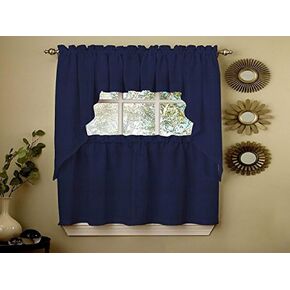 Sweet Home Collection - VAL-200-NAVY Opaque Rib Cord-Kitchen Curtains Valance, Ribcord Navy