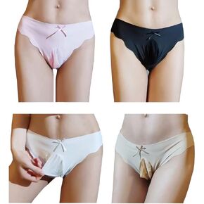Sexy Seamless Thongs Underwear Ice Silk Comfy G-string Pouch Bikini Underwear Briefs Panties for Women Men Pack of 4