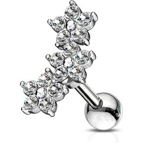 Pierced Owl - 16GA Triple CZ Crystal Flower Cluster 316L Surgical Stainless Steel Labret Monroe Lip Cartilage Helix Tragus Conch Ear Lobe Barbell Stud