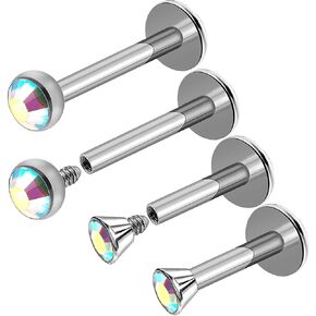MATIGA 4Pcs Internally Surgical Steel 16g 1/4 6mm 9/32 7mm Labret Rings Piercing Jewelry Tragus 3mm 2.5mm Crystal More Choices