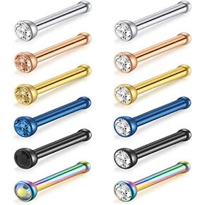 Tvoip 12Pcs 18G 316L Stainless Steel Crystal Nose Ring Women Girl Surgical Steel Nose Piercing Crystal Nose Stud Lot Body Jewelry