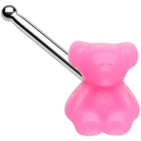 Pierced Owl 20GA Stainless Steel Pink Kawaii Teddy Bear Nose Bone Stud