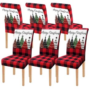 Moukeren 6 Pcs Christmas Dining Chair Covers Buffalo Plaid Trees Chair Covers Stretch Removable Washable Chair Slipcover for Christmas Holiday Party Dining Room Kitchen Home Decor (Black and White)
