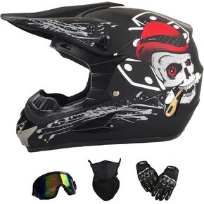 Youth Kids Motorcycle Helmet (Goggles Gloves Face Shield) 4PCS Set, Unisex Dirt Bike Helmets Full Face Helmet, Mountain Bike Motocross Helmets, DOT Approved Helmets