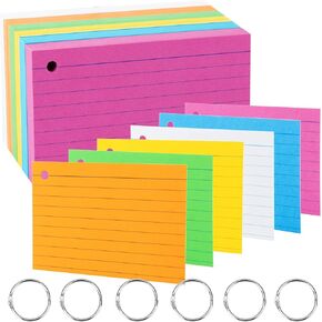 300 Pieces Ruled Index Cards Flash Cards Pack Index Cards with Rings Lined Color Note Cards Flashcards for Studying for Adults Kids Home Classroom Office (3×5 In)