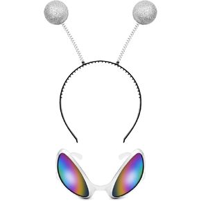 JGCWorker Alien Headband and Sunglasses Set, Halloween Cosplay Costume Accessories, Martian Antenna Headpiece for Adults Kids