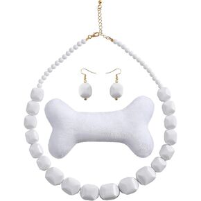 Halloween Costume Accessories Set for Women 5.5 Inch Bone Hair Clip with White Bead Necklace Party Cave Cosplay