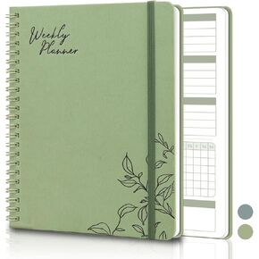 Undated Weekly Planner, A5 Weekly Planner Notebook with Spiral Binding, 52 Weeks To Do List Planner Notebook with Habit Tracker, 6.7'' x 8.3'' Weekly Goals Organizer Notebook, Homework Planner (Sage Green)