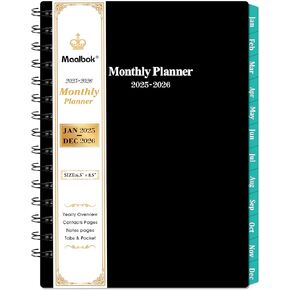 2025-2026 Monthly Planner/Calendar - 2 Year Monthly Planner 2025-2026, January 2025- December 2026, 6.3" x 8.4", Two Year Monthly Planner with Cardboard Cover, 24 Monthly Tabs, Pocket - Black