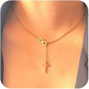 Gold Cross Necklace Infinity Cross Necklace Dainty Cross Pendant Necklace Simple Y Choker Necklace Minimalist Jewelry Faith Cross Gift for Women Man