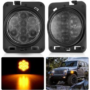 Nilight JK Side Marker Light 8LED Smoked Lens Amber Front Fender Indicator Light Turn Signals Light IP67 Waterproof Clearance Light Compatible with 2007-2017 Wrangler JK JKU