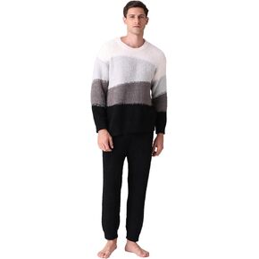 Men's Lounge Casual Pajamas Sets Includes Pants and Top Perfect for Home Lounging Cozy Fleece Home Wear Warm and Plush Comfort, Black, Grey and White.