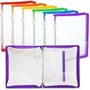 Fulmoon 6 Pack Plastic Zipper Binder, 1 Inch 3 Ring Binder with 2 Interior Pockets, 1 Plastic Movable Pencil Pouch, Expanding File Zippered Binder Holds US Letter Size 8.5''x11'' for Office (Colorful)