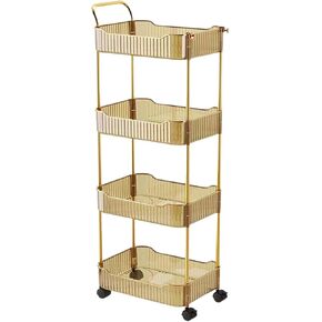 4-Tier Acrylic Rolling Storage Cart, Rolling Utility Cart, Kitchen Storage Cart with Wheels for Bathroom,Living Room, Kithcen, Office Storage and Organization (14''X10''X37'')(Clear)
