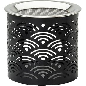 Black Iron Incense Burner Height 2.36 inch [Handcrafted - with Exchangeable Stainless Steel Incense Sieve] for Incense with a Tealight