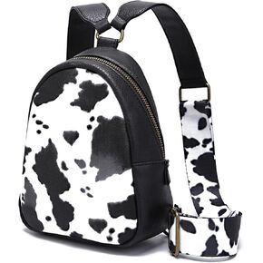Cow Pattern Fashion Backpack Western Wrangler Montana Mini Backpack Purse for Women Purses PU Leather Pompom Backpack Small Shoulder Bag Casual Backpack Brown